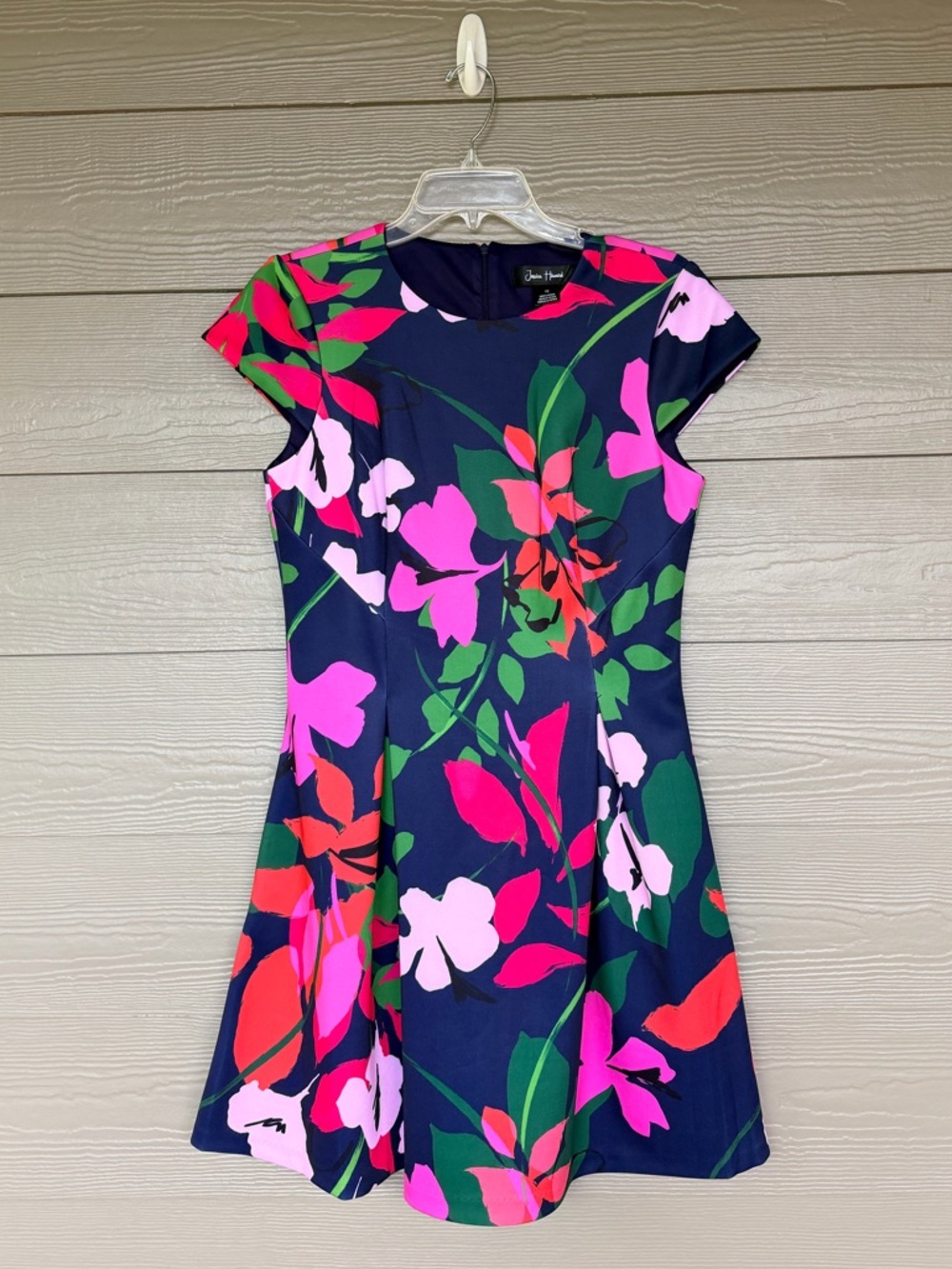 Jessica Howard Floral Fit-and-Flare Dress in Navy and Pink Size 10